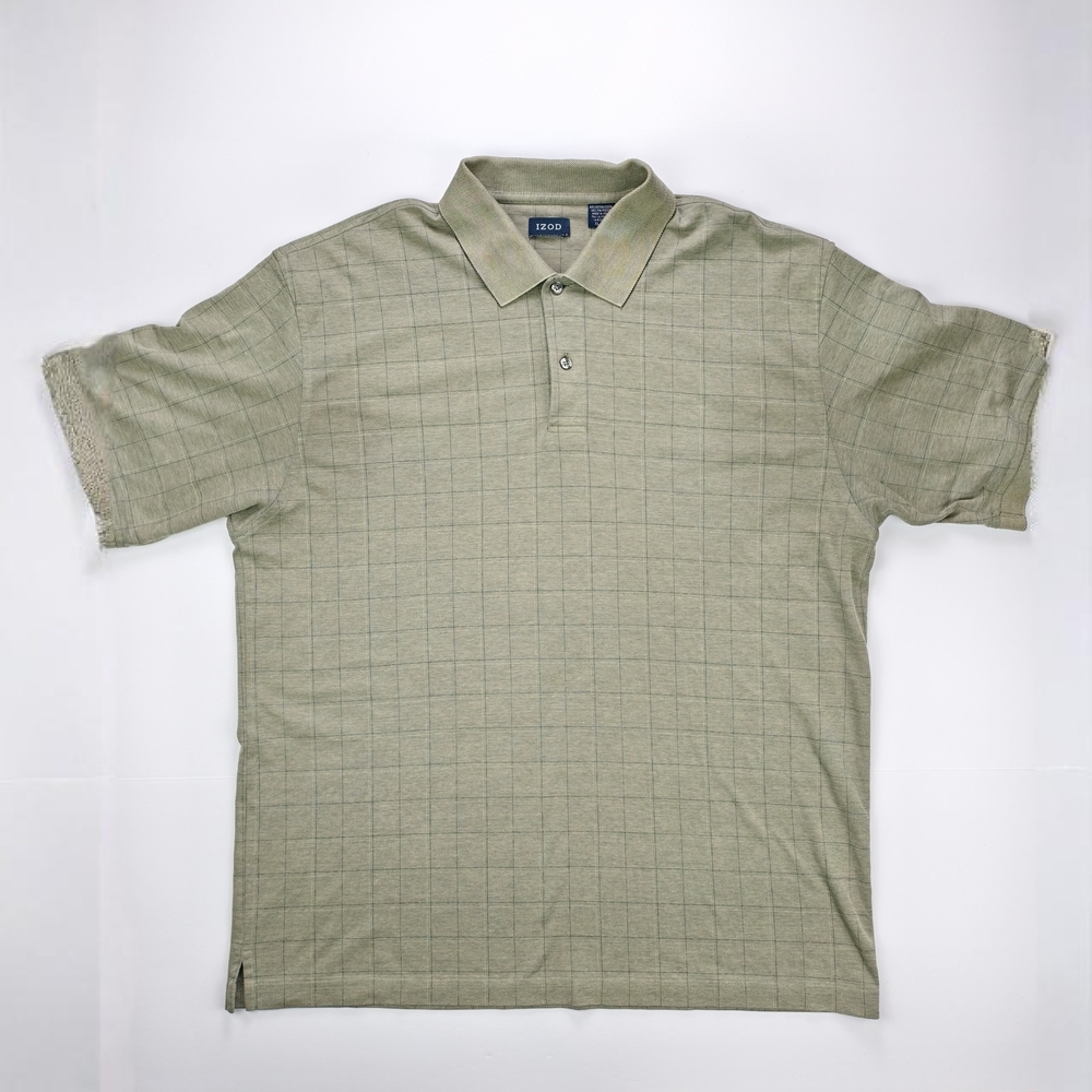 IZOD Polo Shirt Mens XL Sage Green Grid Golf Casual Classic Fit Summer Resort